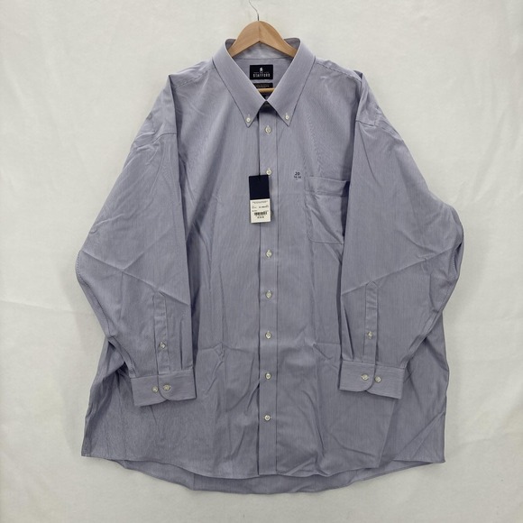 Stafford Shirt Mens 20 Big 34-35 Blue Striped Pinpoint Button Down Stretch Work - Picture 1 of 13